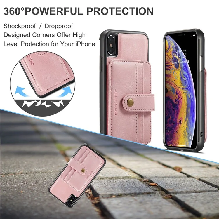 JEEHOOD Wallet Phone Case for iPhone XS 5.8 inch Shockproof Phone Cover with RFID Blocking Function Scratch Resistant Phone Protector Support Wireless Charging - Pink