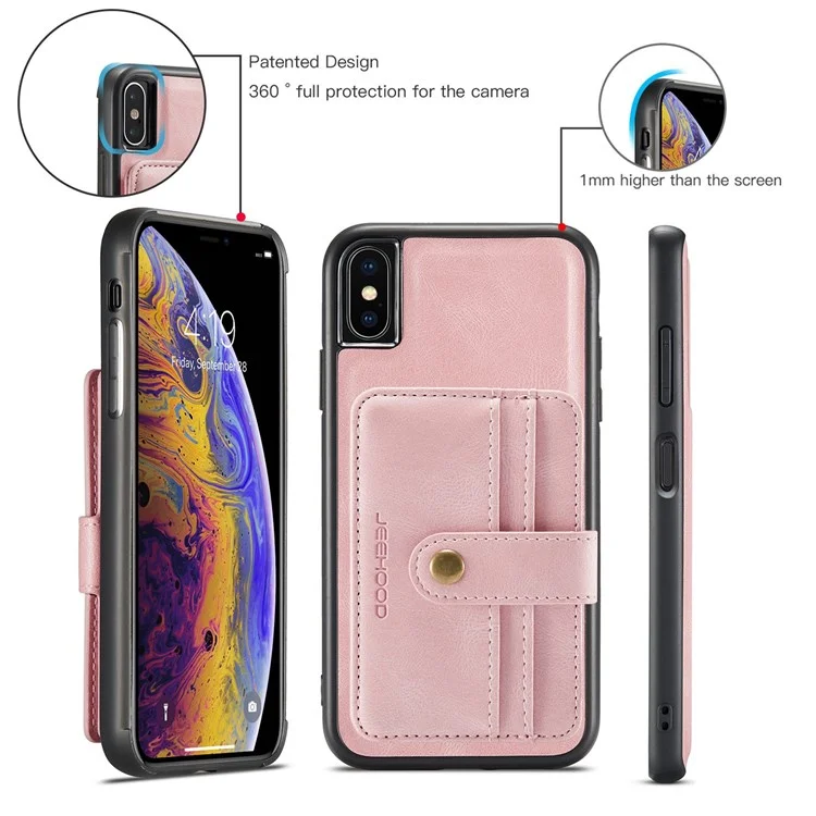 JEEHOOD Wallet Phone Case for iPhone XS 5.8 inch Shockproof Phone Cover with RFID Blocking Function Scratch Resistant Phone Protector Support Wireless Charging - Pink