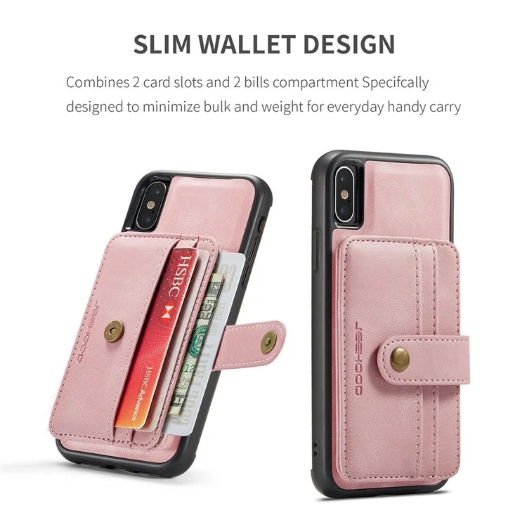 JEEHOOD Wallet Phone Case for iPhone XS 5.8 inch Shockproof Phone Cover with RFID Blocking Function Scratch Resistant Phone Protector Support Wireless Charging - Pink