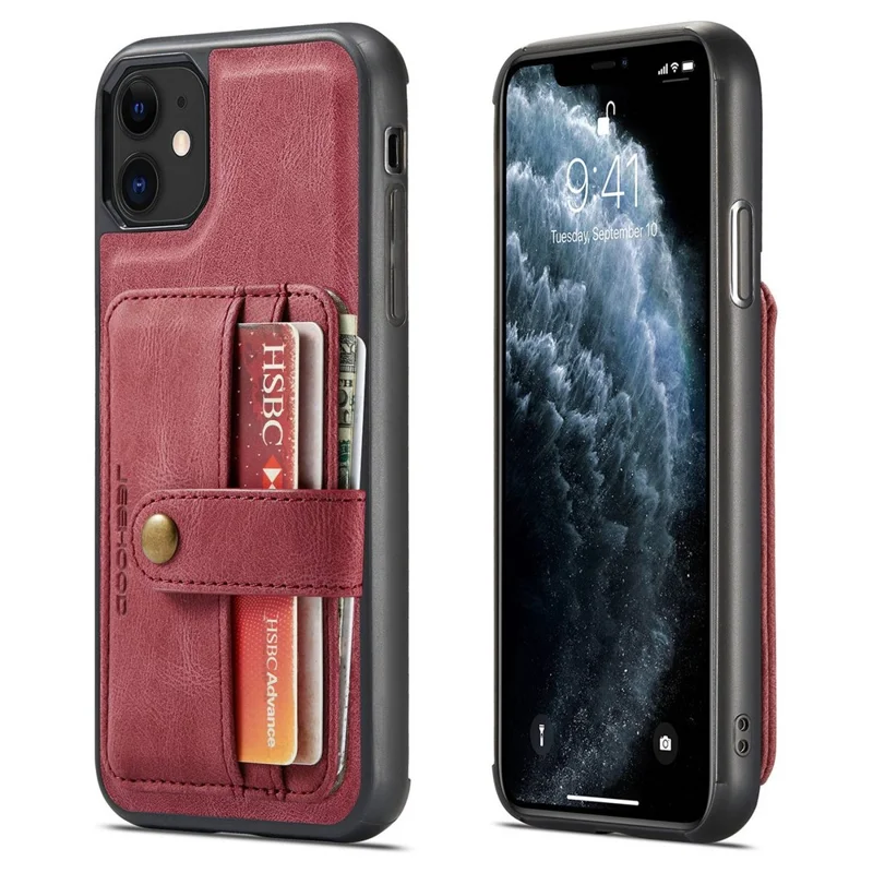 JEEHOOD Shockproof Wallet Phone Case for iPhone 11 6.1 inch RFID Blocking Anti-fall Phone Cover Scratch Resistant Protector Support Wireless Charging - Red