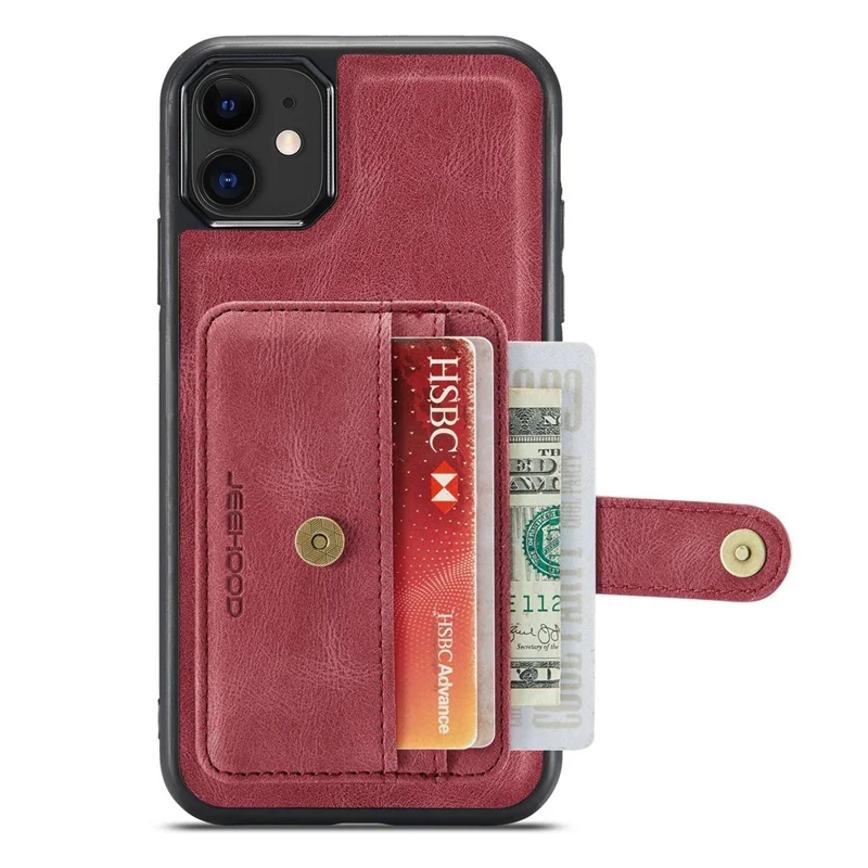 JEEHOOD Shockproof Wallet Phone Case for iPhone 11 6.1 inch RFID Blocking Anti-fall Phone Cover Scratch Resistant Protector Support Wireless Charging - Red