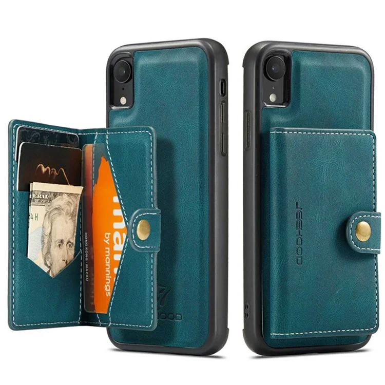 Caixa de Telefone Destacável da Jeehood Para Iphone XR 6,1 Polegadas, Tampa de TPU Com Revestimento de Couro Magnético, Com Carteira de Kickstand - Verde