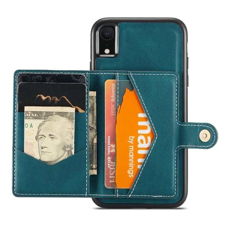 Caixa de Telefone Destacável da Jeehood Para Iphone XR 6,1 Polegadas, Tampa de TPU Com Revestimento de Couro Magnético, Com Carteira de Kickstand - Verde