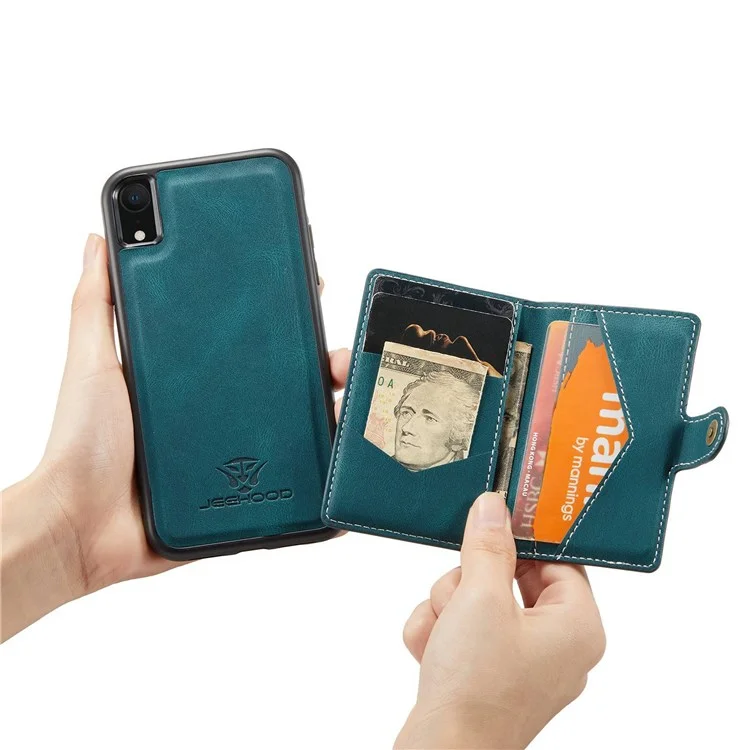 Caixa de Telefone Destacável da Jeehood Para Iphone XR 6,1 Polegadas, Tampa de TPU Com Revestimento de Couro Magnético, Com Carteira de Kickstand - Verde