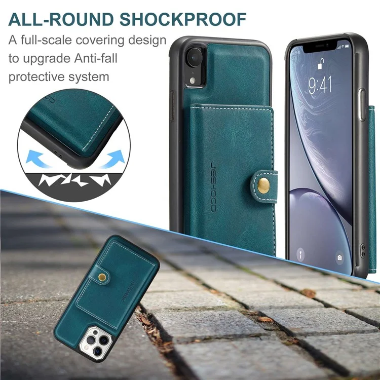 Caixa de Telefone Destacável da Jeehood Para Iphone XR 6,1 Polegadas, Tampa de TPU Com Revestimento de Couro Magnético, Com Carteira de Kickstand - Verde