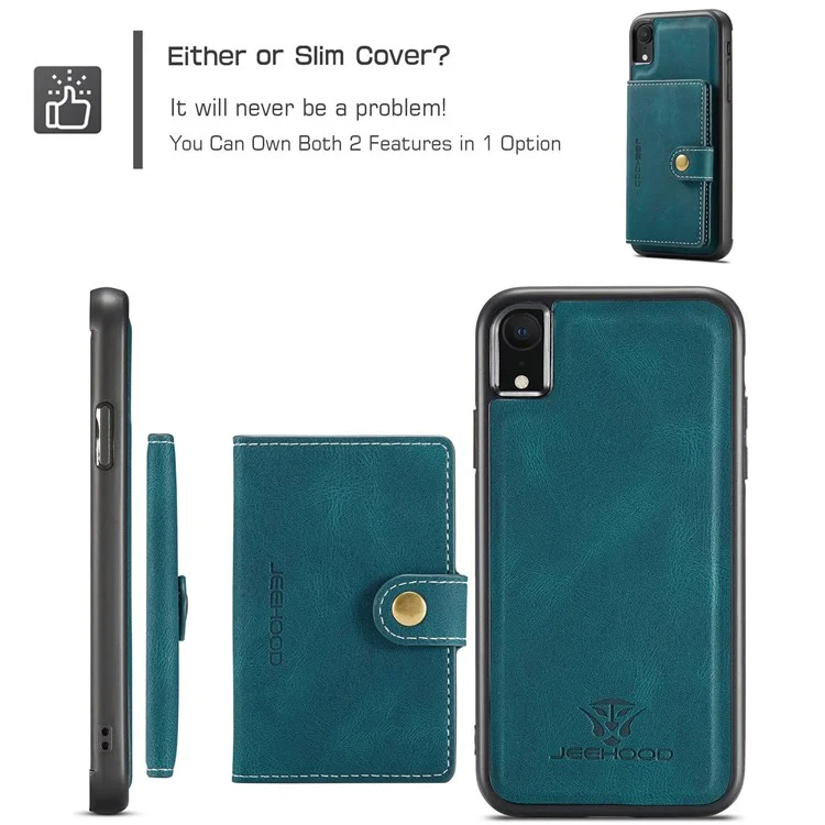 Caixa de Telefone Destacável da Jeehood Para Iphone XR 6,1 Polegadas, Tampa de TPU Com Revestimento de Couro Magnético, Com Carteira de Kickstand - Verde
