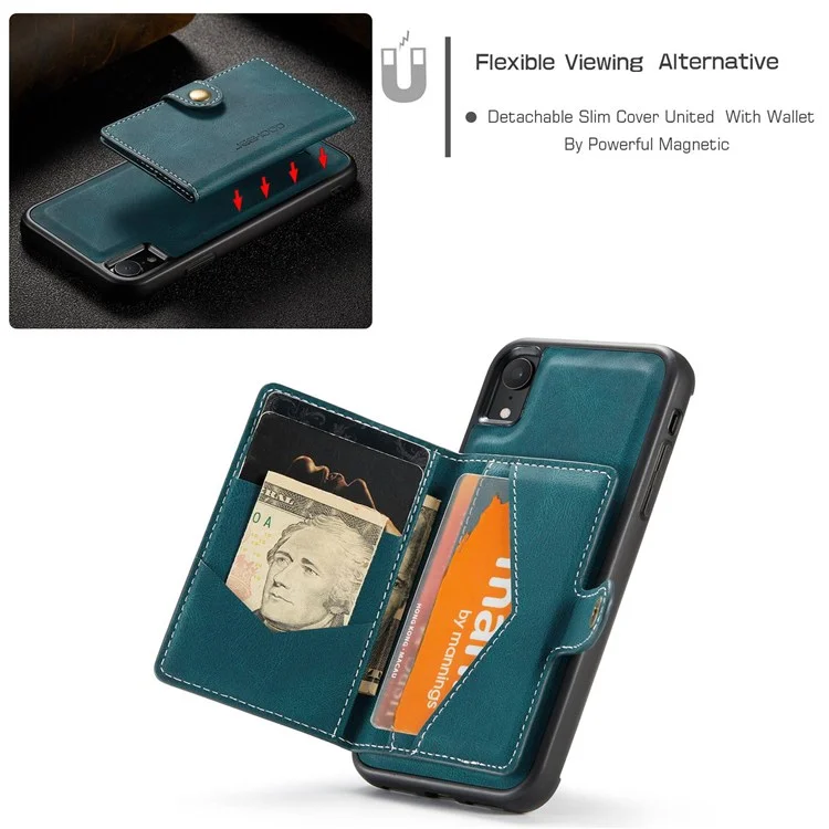 Caixa de Telefone Destacável da Jeehood Para Iphone XR 6,1 Polegadas, Tampa de TPU Com Revestimento de Couro Magnético, Com Carteira de Kickstand - Verde
