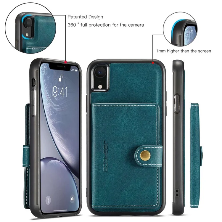 Caixa de Telefone Destacável da Jeehood Para Iphone XR 6,1 Polegadas, Tampa de TPU Com Revestimento de Couro Magnético, Com Carteira de Kickstand - Verde