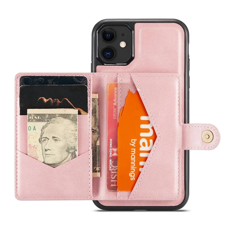 JEEHOOD Detachable Wallet Phone Cover for iPhone 11 6.1 inch, Kickstand Anti-drop PU Leather Coated TPU Case - Rose Gold
