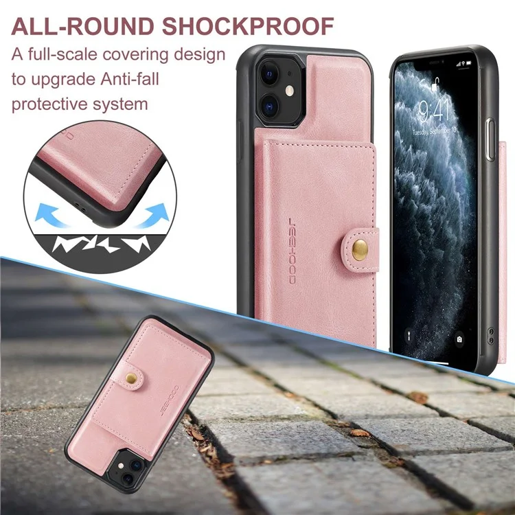 JEEHOOD Detachable Wallet Phone Cover for iPhone 11 6.1 inch, Kickstand Anti-drop PU Leather Coated TPU Case - Rose Gold