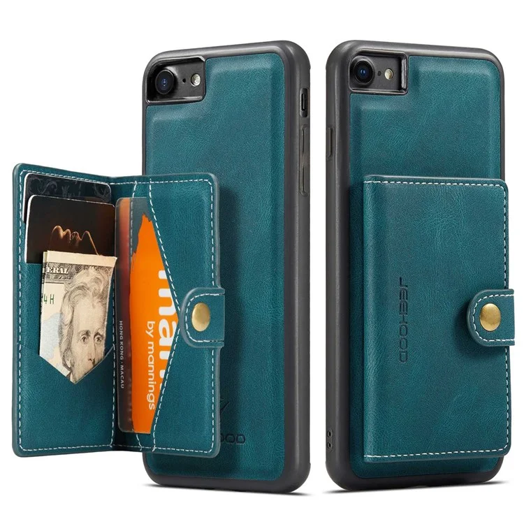JEEHOOD For iPhone 7 4.7 inch/8 4.7 inch/SE (2020)/SE (2022) Detachable 2-in-1 Leather Coated TPU Phone Case with Wallet Kickstand - Green