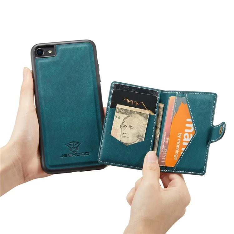 JEEHOOD For iPhone 7 4.7 inch/8 4.7 inch/SE (2020)/SE (2022) Detachable 2-in-1 Leather Coated TPU Phone Case with Wallet Kickstand - Green