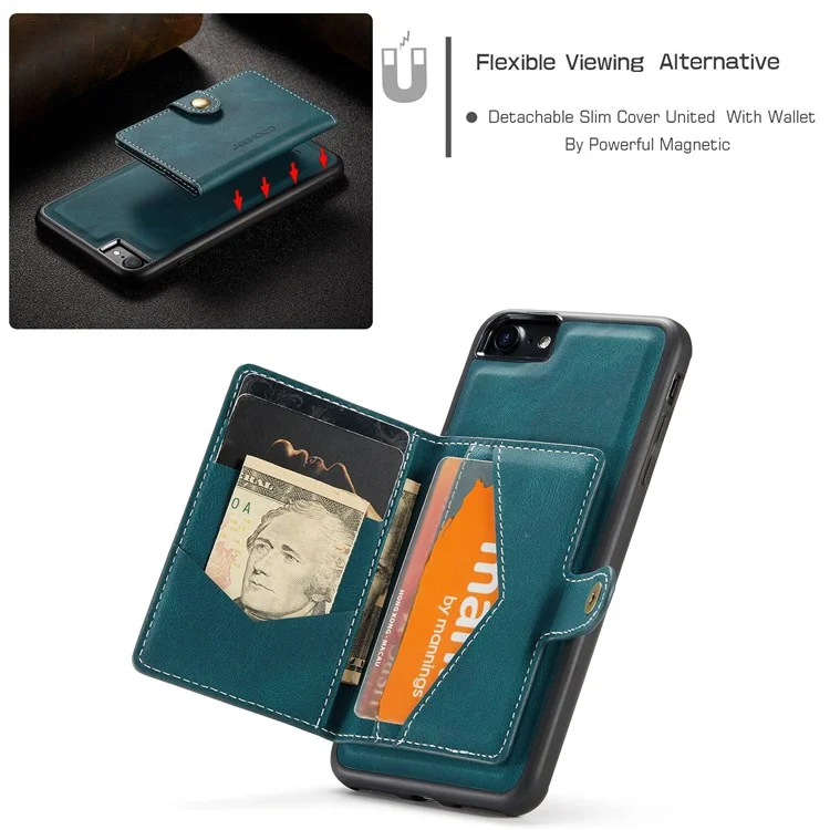 JEEHOOD For iPhone 7 4.7 inch/8 4.7 inch/SE (2020)/SE (2022) Detachable 2-in-1 Leather Coated TPU Phone Case with Wallet Kickstand - Green
