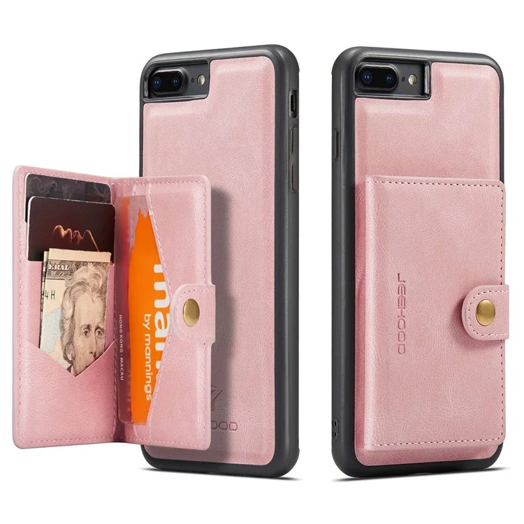 JEEHOOD For iPhone 7 Plus 5.5 inch/8 Plus 5.5 inch Leather Coated TPU Case Detachable Magnetic Wallet Kickstand Phone Cover - Rose Gold