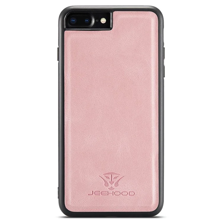 JEEHOOD For iPhone 7 Plus 5.5 inch/8 Plus 5.5 inch Leather Coated TPU Case Detachable Magnetic Wallet Kickstand Phone Cover - Rose Gold