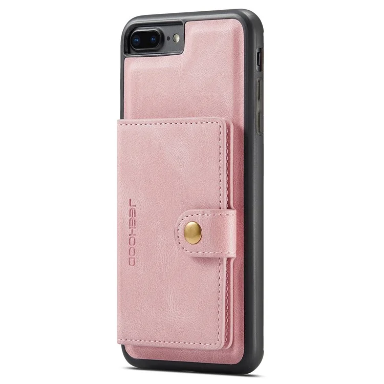 JEEHOOD For iPhone 7 Plus 5.5 inch/8 Plus 5.5 inch Leather Coated TPU Case Detachable Magnetic Wallet Kickstand Phone Cover - Rose Gold