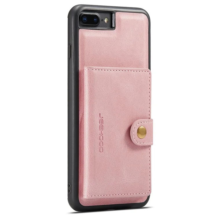 JEEHOOD For iPhone 7 Plus 5.5 inch/8 Plus 5.5 inch Leather Coated TPU Case Detachable Magnetic Wallet Kickstand Phone Cover - Rose Gold