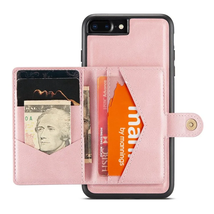 JEEHOOD For iPhone 7 Plus 5.5 inch/8 Plus 5.5 inch Leather Coated TPU Case Detachable Magnetic Wallet Kickstand Phone Cover - Rose Gold