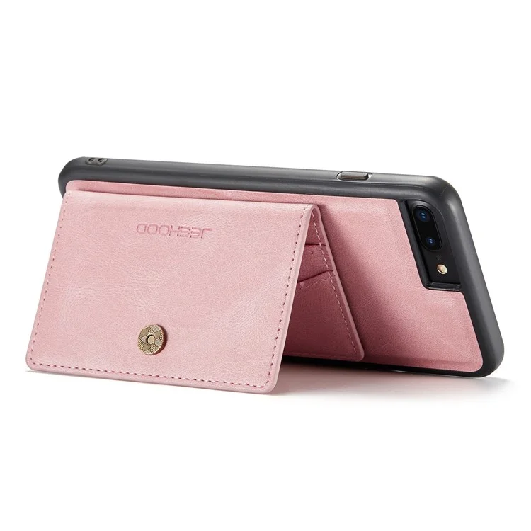 JEEHOOD For iPhone 7 Plus 5.5 inch/8 Plus 5.5 inch Leather Coated TPU Case Detachable Magnetic Wallet Kickstand Phone Cover - Rose Gold