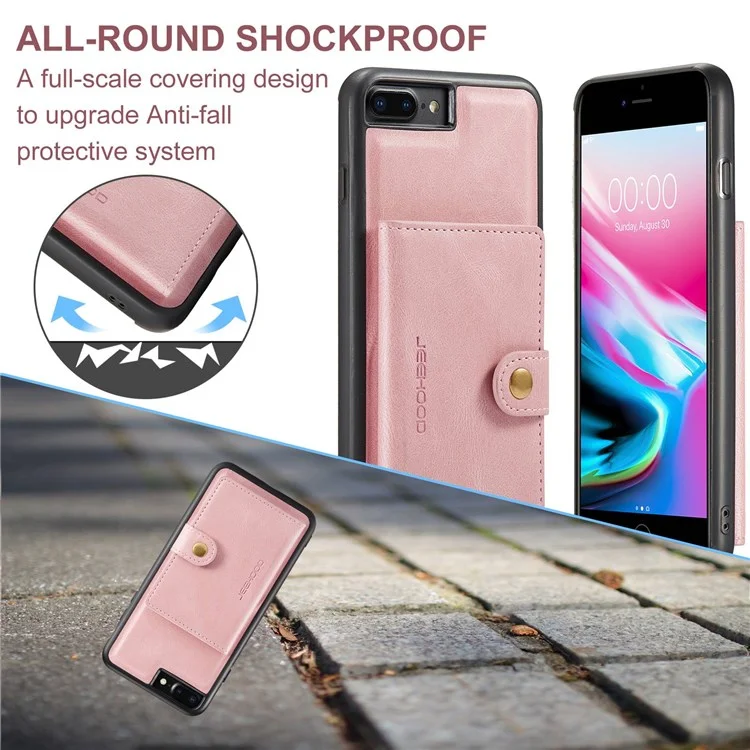 JEEHOOD For iPhone 7 Plus 5.5 inch/8 Plus 5.5 inch Leather Coated TPU Case Detachable Magnetic Wallet Kickstand Phone Cover - Rose Gold