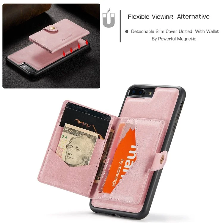 JEEHOOD For iPhone 7 Plus 5.5 inch/8 Plus 5.5 inch Leather Coated TPU Case Detachable Magnetic Wallet Kickstand Phone Cover - Rose Gold