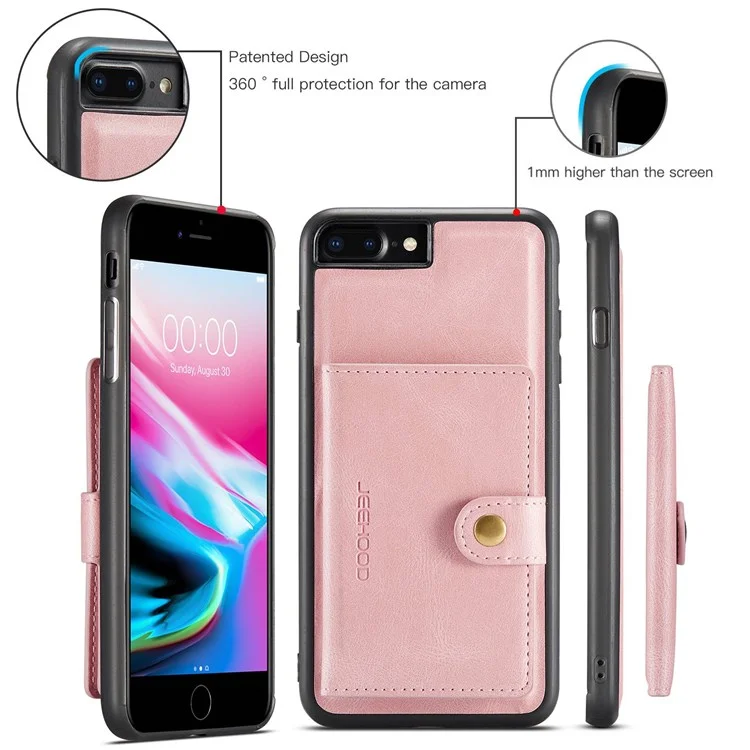 JEEHOOD For iPhone 7 Plus 5.5 inch/8 Plus 5.5 inch Leather Coated TPU Case Detachable Magnetic Wallet Kickstand Phone Cover - Rose Gold