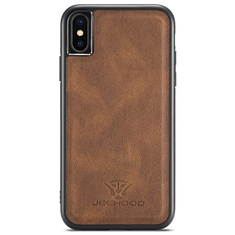 Étui à Emporter Jeehood Wallet Pour Iphone XS Max 6,5 Pouces, Couverture de Téléphone TPU Enrobée en Cuir PU 2 en 1 Détachable - Brun