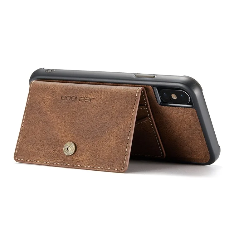 Étui à Emporter Jeehood Wallet Pour Iphone XS Max 6,5 Pouces, Couverture de Téléphone TPU Enrobée en Cuir PU 2 en 1 Détachable - Brun