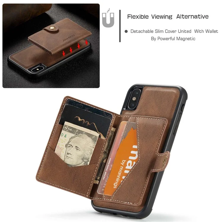 Étui à Emporter Jeehood Wallet Pour Iphone XS Max 6,5 Pouces, Couverture de Téléphone TPU Enrobée en Cuir PU 2 en 1 Détachable - Brun