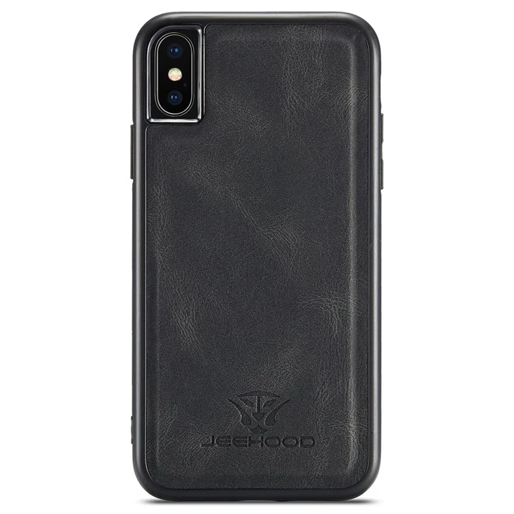 JEEHOOD Para iPhone XS de 5.8 pulgadas/iPhone X Cartera Desmontable Revestida de Cuero Funda Protectora de TPU con Soporte - Negro