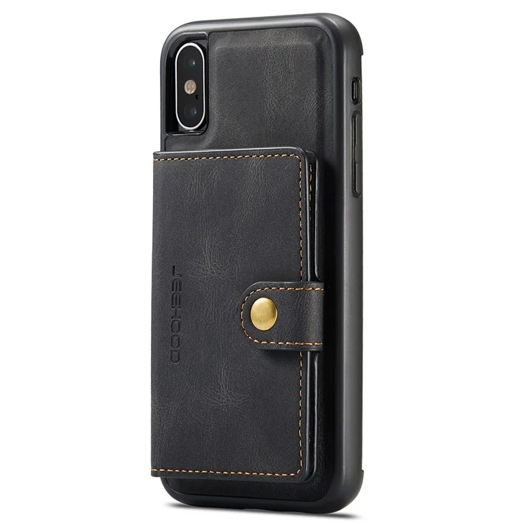 JEEHOOD Para iPhone XS de 5.8 pulgadas/iPhone X Cartera Desmontable Revestida de Cuero Funda Protectora de TPU con Soporte - Negro