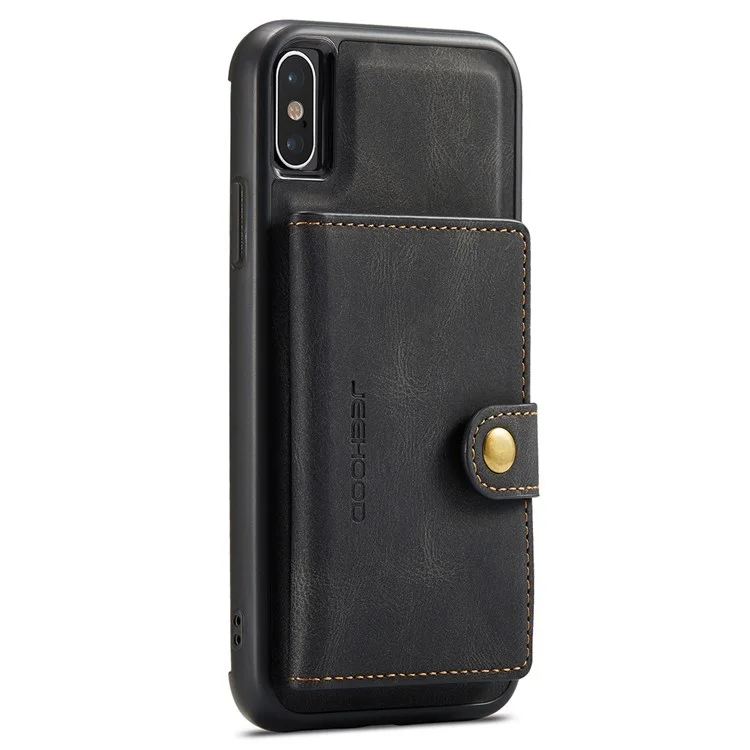 JEEHOOD Para iPhone XS de 5.8 pulgadas/iPhone X Cartera Desmontable Revestida de Cuero Funda Protectora de TPU con Soporte - Negro
