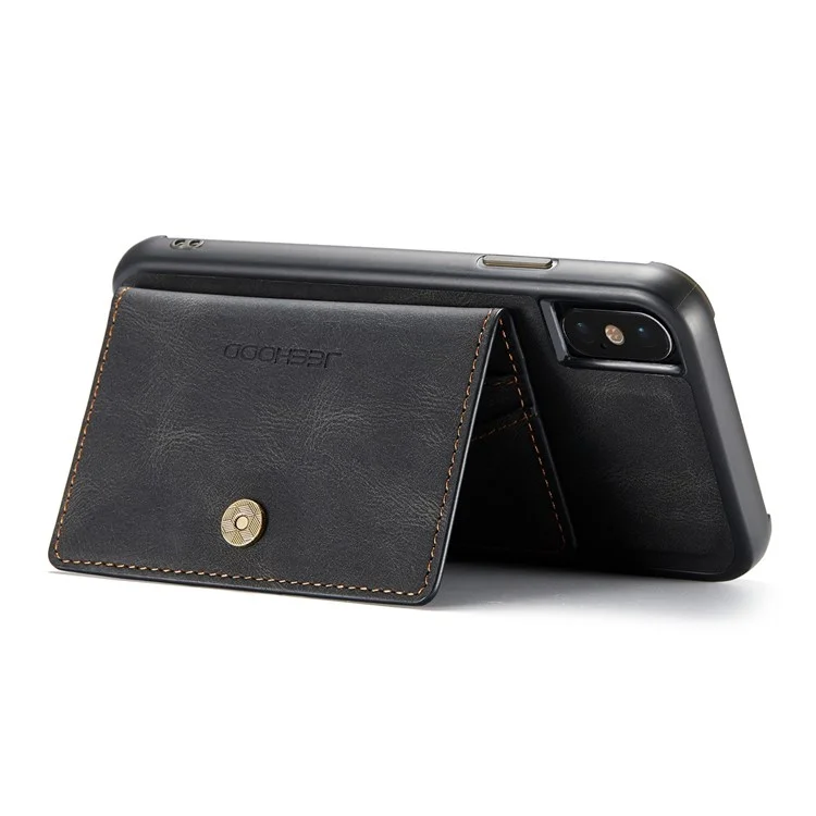 JEEHOOD Para iPhone XS de 5.8 pulgadas/iPhone X Cartera Desmontable Revestida de Cuero Funda Protectora de TPU con Soporte - Negro