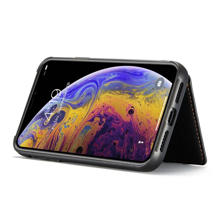 JEEHOOD Para iPhone XS de 5.8 pulgadas/iPhone X Cartera Desmontable Revestida de Cuero Funda Protectora de TPU con Soporte - Negro