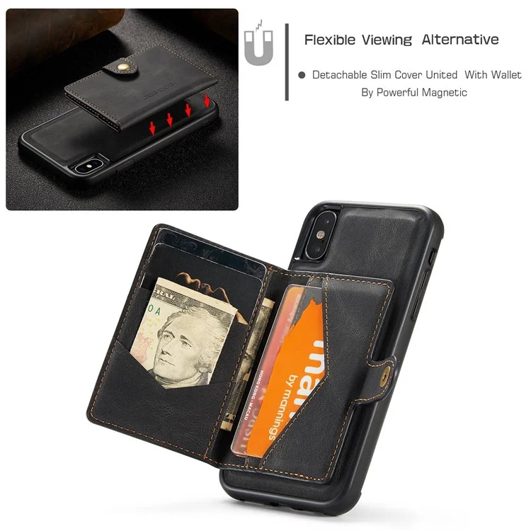 JEEHOOD Para iPhone XS de 5.8 pulgadas/iPhone X Cartera Desmontable Revestida de Cuero Funda Protectora de TPU con Soporte - Negro