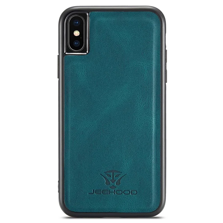 JEEHOOD For iPhone XS 5.8 inch/iPhone X Detachable Wallet Leather Coated TPU Phone Case Kickstand Protective Cover - Green