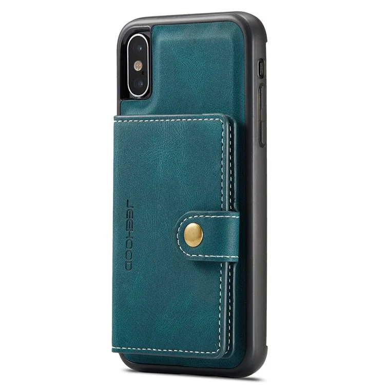 JEEHOOD For iPhone XS 5.8 inch/iPhone X Detachable Wallet Leather Coated TPU Phone Case Kickstand Protective Cover - Green