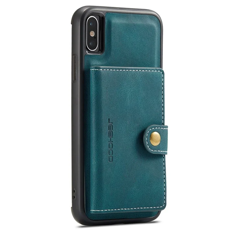 JEEHOOD For iPhone XS 5.8 inch/iPhone X Detachable Wallet Leather Coated TPU Phone Case Kickstand Protective Cover - Green