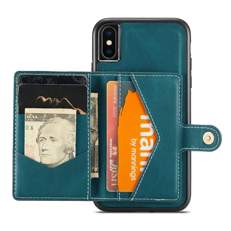 JEEHOOD For iPhone XS 5.8 inch/iPhone X Detachable Wallet Leather Coated TPU Phone Case Kickstand Protective Cover - Green