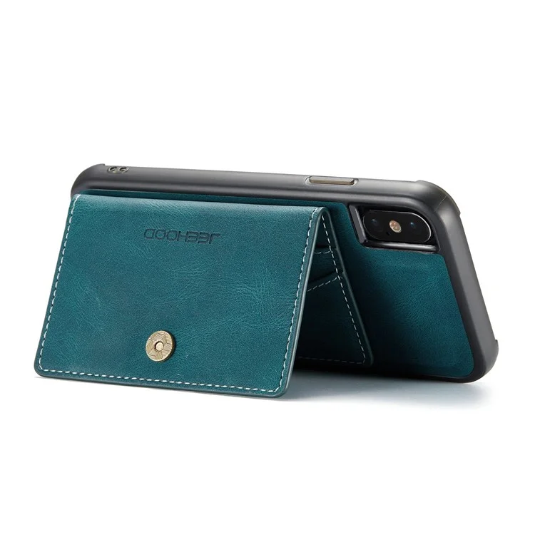 JEEHOOD For iPhone XS 5.8 inch/iPhone X Detachable Wallet Leather Coated TPU Phone Case Kickstand Protective Cover - Green