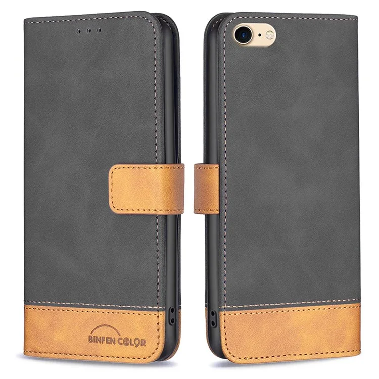 BINFEN COLOR BF Lederetui Serie-7 Stil 11 PU-Leder-Schale für iPhone 7 4,7 Zoll/8 4,7 Zoll/SE (2020)/(2022), matte Oberfläche Leder-Geldbörse Stand Stoßfestes Handyhülle Zubehör - Schwarz