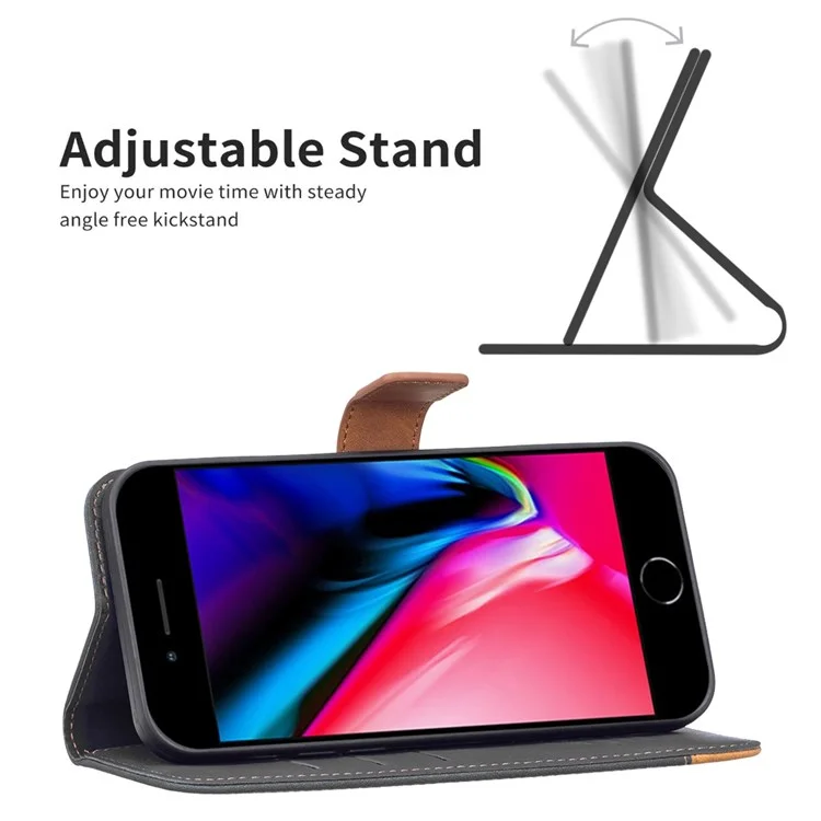 BINFEN COLOR BF Lederetui Serie-7 Stil 11 PU-Leder-Schale für iPhone 7 4,7 Zoll/8 4,7 Zoll/SE (2020)/(2022), matte Oberfläche Leder-Geldbörse Stand Stoßfestes Handyhülle Zubehör - Schwarz