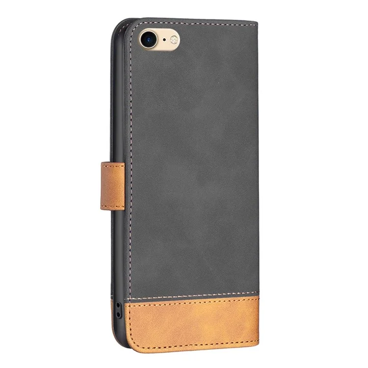 BINFEN COLOR BF Lederetui Serie-7 Stil 11 PU-Leder-Schale für iPhone 7 4,7 Zoll/8 4,7 Zoll/SE (2020)/(2022), matte Oberfläche Leder-Geldbörse Stand Stoßfestes Handyhülle Zubehör - Schwarz