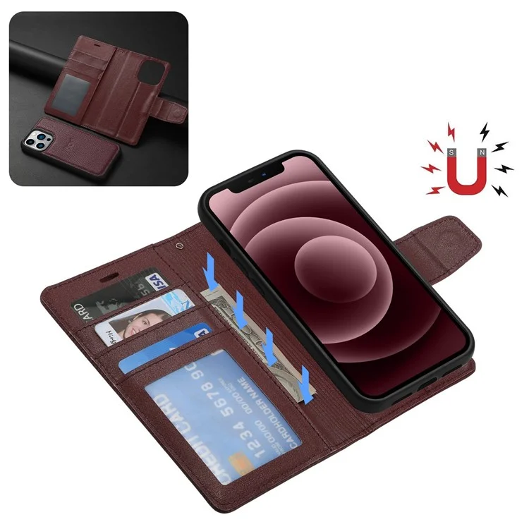 Dolisma Pour IPhone 11 Pro Max 6,5 Pouces Litchi Texture Détachable En Cuir Extérieur Couverture En Cuir En Cuir TPU TPU Avec Portefeuille Stand - Vin Rouge