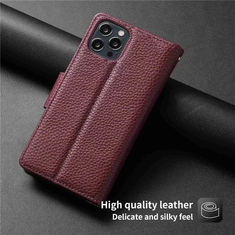 Dolisma Pour IPhone 11 Pro Max 6,5 Pouces Litchi Texture Détachable En Cuir Extérieur Couverture En Cuir En Cuir TPU TPU Avec Portefeuille Stand - Vin Rouge