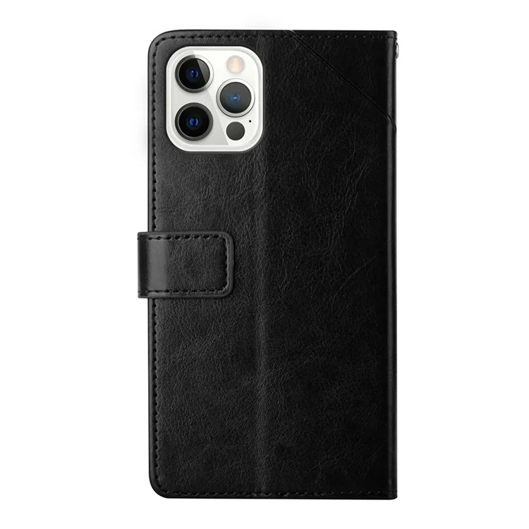 Para IPhone 14 Pro Max 6.7 Pulgadas Teléfono Celular Tapa De Cuero PU Totalmente Envuelto En Forma De Y De Cuero Impresión De La Billetera De La Billetera - Negro