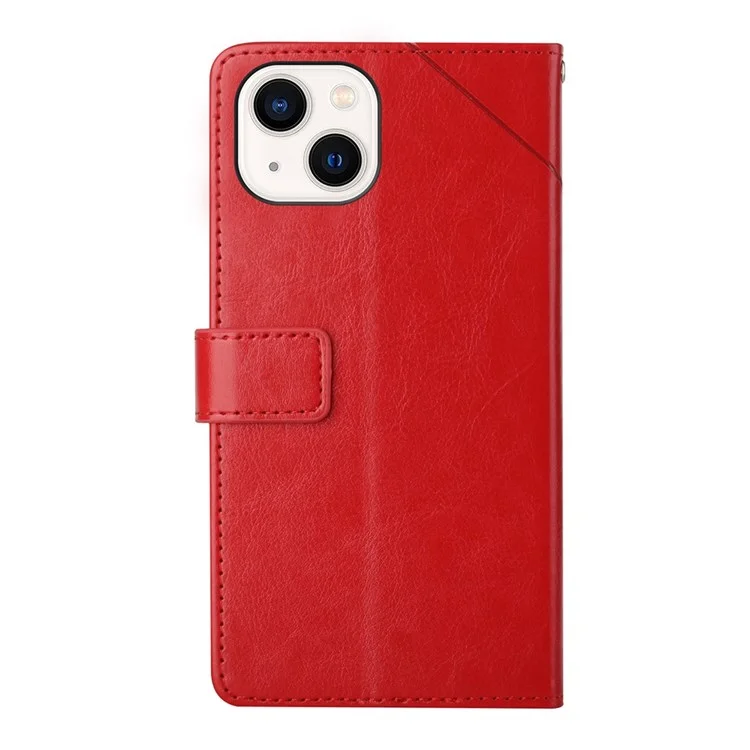 Para IPhone 14 Pro 6.1 Pulgadas Teléfono De Choque De Choque De 6.1 Pulgadas Cubierta De Cuero PU Líneas En Forma De Y Impresión De La Billetera Case De Teléfono - Rojo