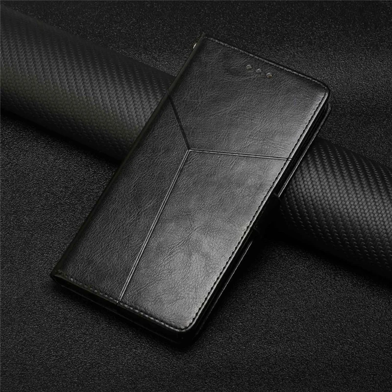 For iPhone 14 6.1 inch Full Coverage Cell Phone Cover PU Leather Y-Shaped Lines Imprinting Wallet Stand Phone Case - Black