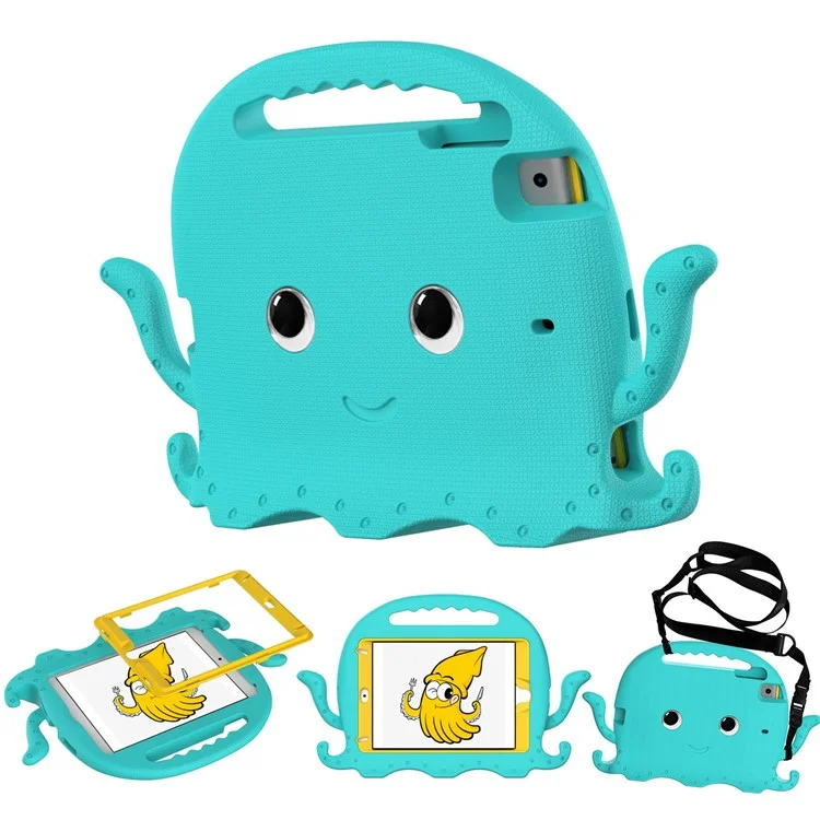 For iPad Mini/Mini 2/mini 3/mini 4/mini (2019) 7.9 inch EVA Tablet Case Cute Cartoon Octopus Protective Cover Pen Slot Design Anti-drop Case with Handle and Shoulder Strap - Baby Blue