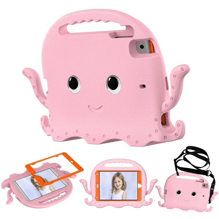 For iPad Mini/Mini 2/mini 3/mini 4/mini (2019) 7.9 inch EVA Tablet Case Cute Cartoon Octopus Protective Cover Pen Slot Design Anti-drop Case with Handle and Shoulder Strap - Pink